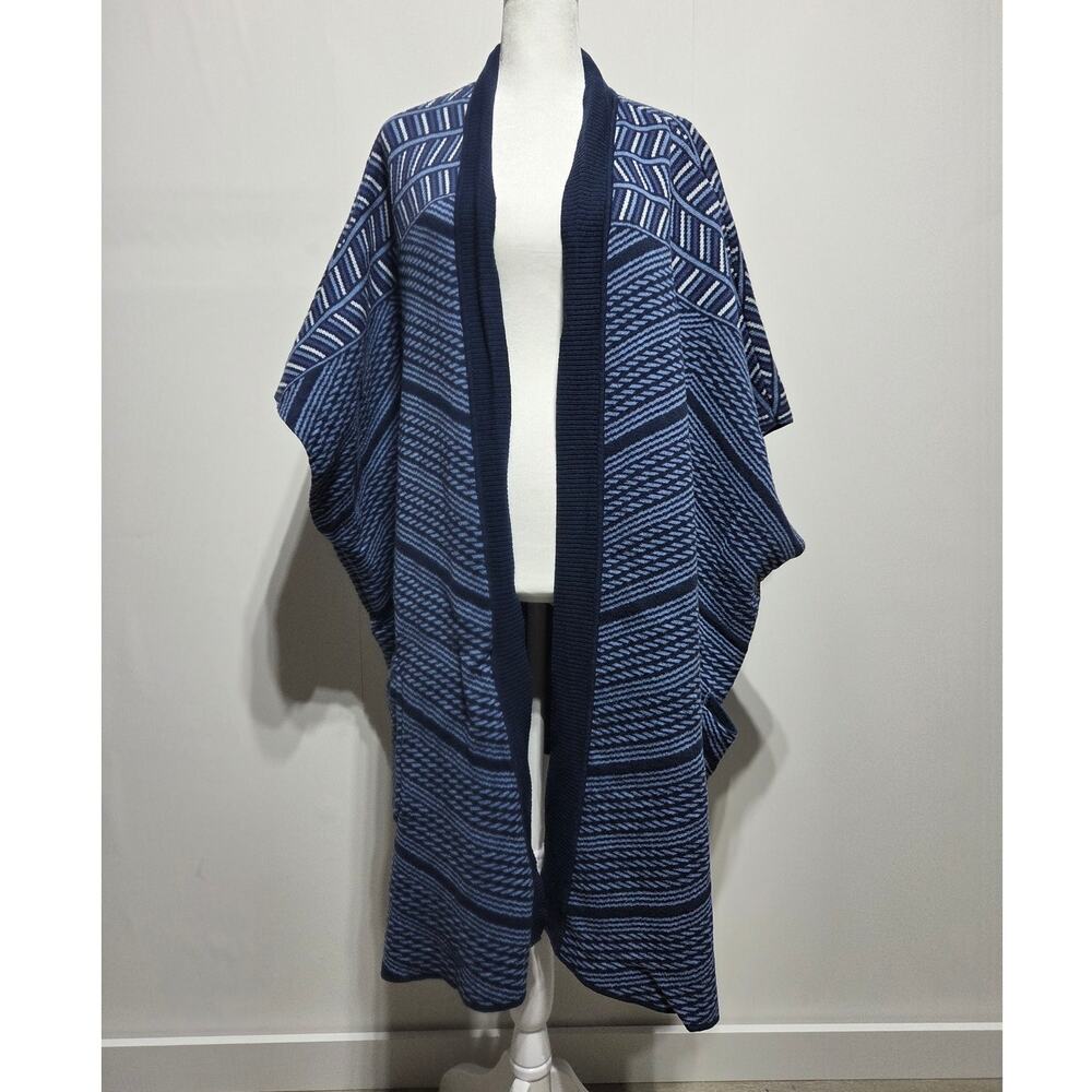 Isaac Mizrahi Live Woman's Open Front Poncho Cardigan Sweater Size 2X/3X Blue